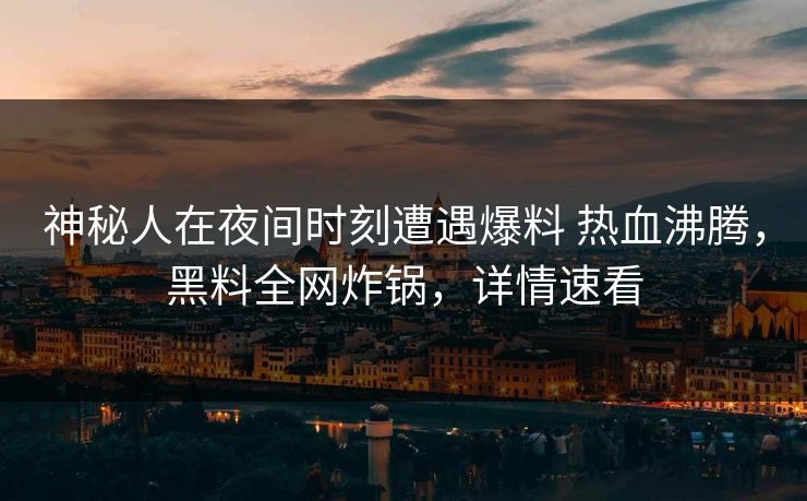 神秘人在夜间时刻遭遇爆料 热血沸腾，黑料全网炸锅，详情速看
